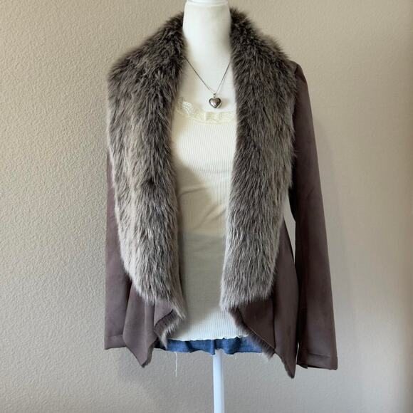 bcbgmaxazria brown faux fur and faux suede jacket - Picture 1 of 6